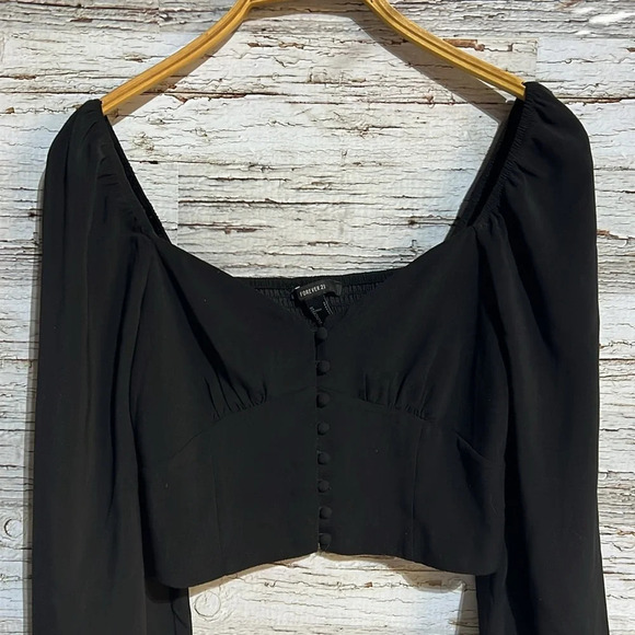 Forever 21 black blouse crop top size small - Picture 3 of 8